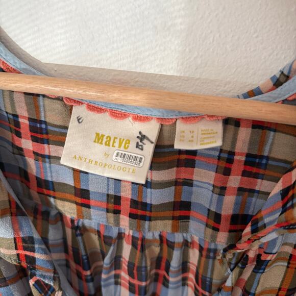 Maeve Anthropologie Laila Plaid Chiffon Ruffle Blouse Sz 8 - Picture 7 of 9